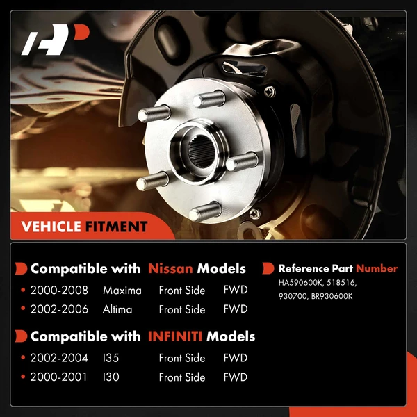 2 Pcs Front Wheel Bearing Hub Assembly for INFINITI I30 Nissan Altima FWD