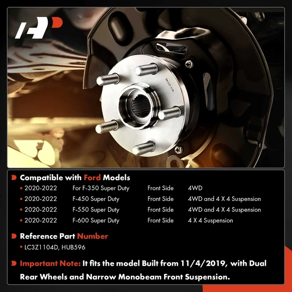 Front Wheel Hub and Bearing Assembly with ABS for Ford F-350 Super Duty 2020-2022