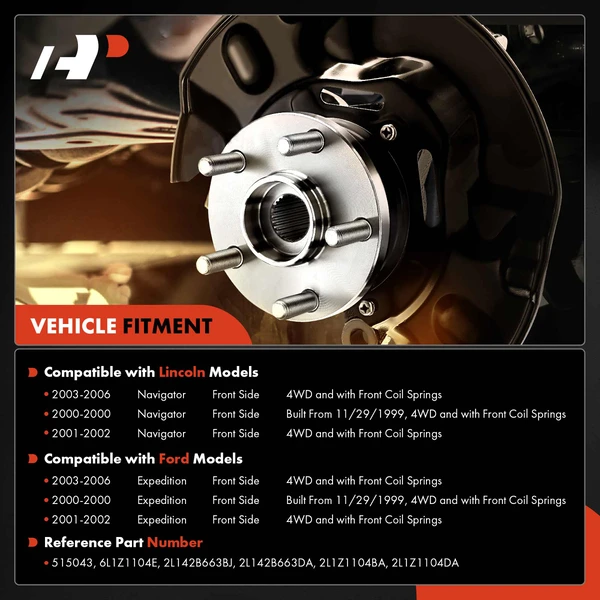 Front Wheel Bearing Hub Assembly for Ford Expedition Lincoln Navigator 00-06 4WD