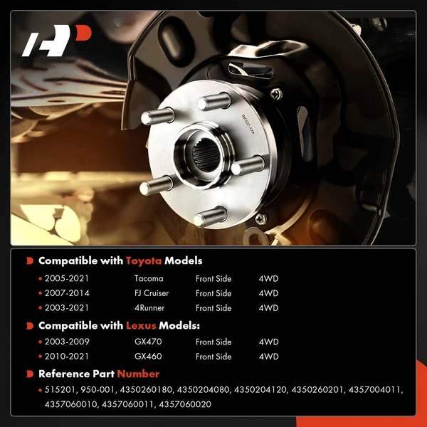 Front Driver or Passenger Wheel Hub Bearing Assembly for Toyota 4Runner 03-21