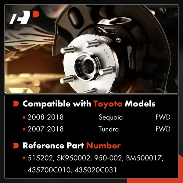 Front Driver or Passenger Wheel Hub Bearing Assembly for Toyota Tundra 2007-2018 Sequoia 2008-2018 4WD