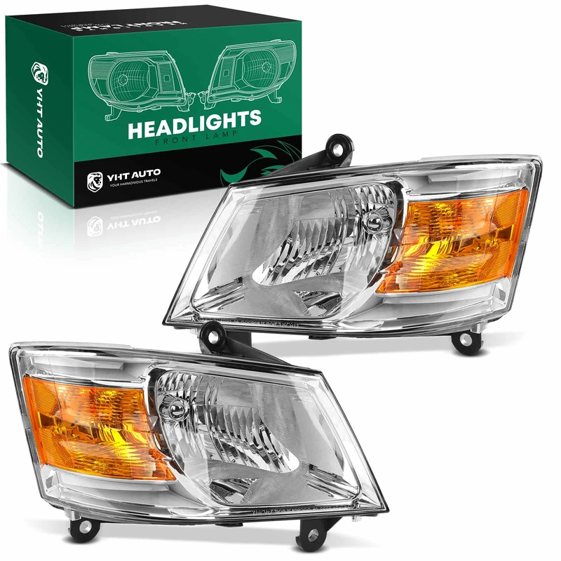 2 Pcs Clear Chrome Front Halogen Headlights Assembly for 2010 Dodge Grand Caravan