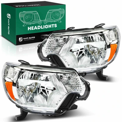 2 Pcs Clear Black Front Halogen Headlights Assembly