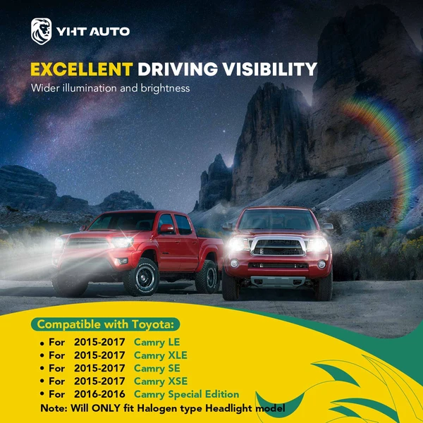 2 Pcs Clear Black Front Halogen Headlights Assembly for Toyota Camry 2015-2017