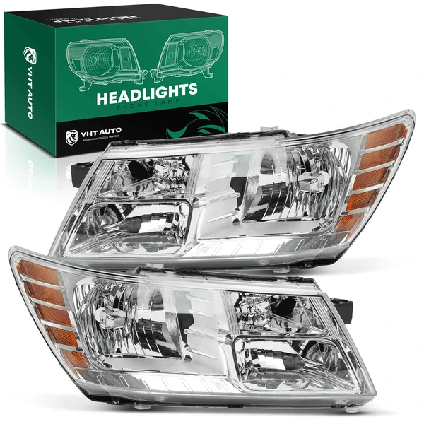 2 Pcs Clear Chrome Front Halogen Headlights Assembly for 2009-2020 Dodge Journey