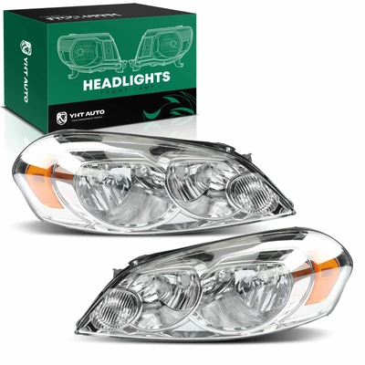 2 Pcs Clear Chrome Front Halogen Headlights Assembly