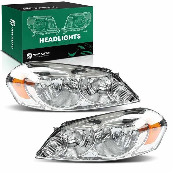 2 Pcs Clear Chrome Front Halogen Headlights Assembly for 2006-2007 Chevrolet Monte Carlo