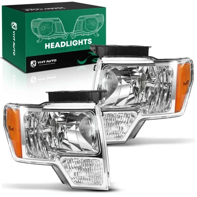 2 Pcs Clear Black Front Halogen Headlights Assembly