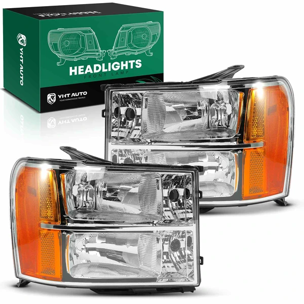 2 Pcs Clear Black Front Halogen Headlights Assembly for 2007-2014 GMC Sierra 2500 HD