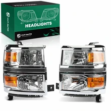 2 Pcs Clear Chrome Front Halogen Headlights Assembly for 2014-2015 Chevrolet Silverado 1500