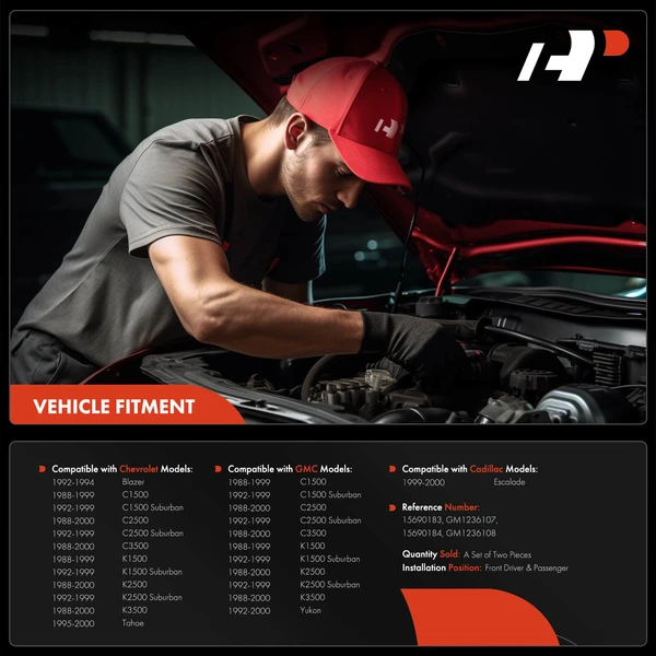 2 Pcs Front Driver & Passenger Hood Hinge for Chevrolet Blazer 1992-1994 C1500