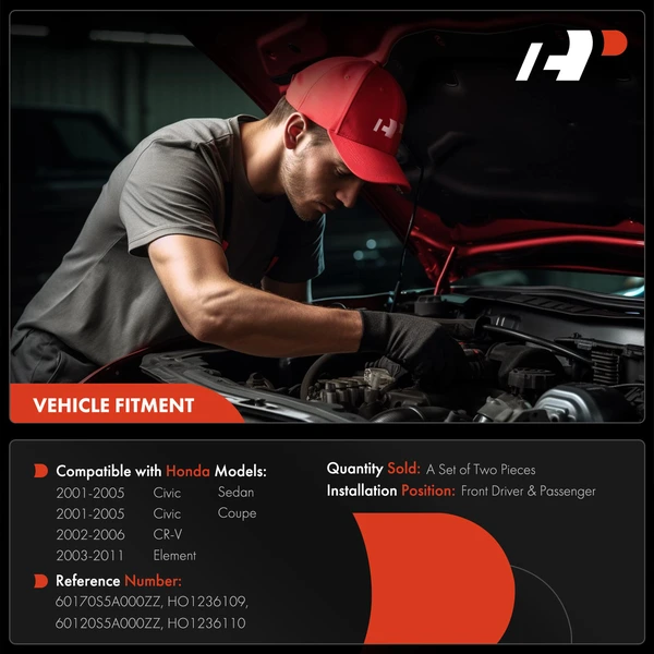 2 Pcs Front Driver & Passenger Hood Hinge for Honda Civic 2001-2005 CR-V Element