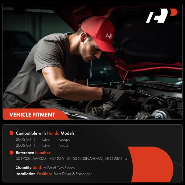 2 Pcs Front Driver & Passenger Hood Hinge for Honda Civic 2006-2011