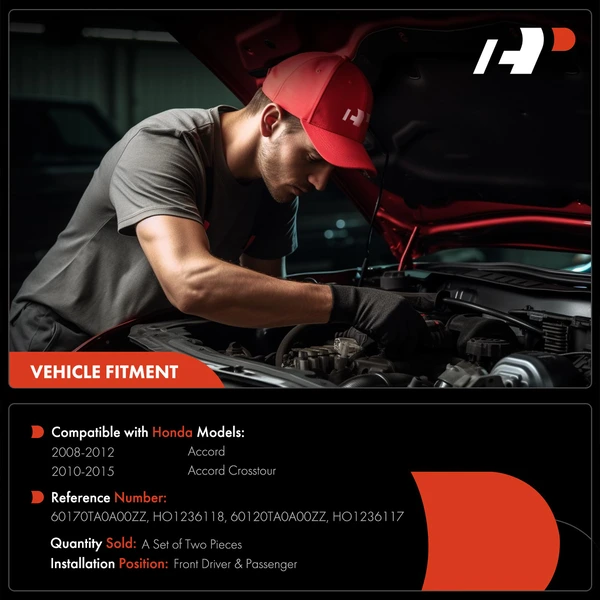 2 Pcs Front Driver & Passenger Hood Hinge for Honda Accord 2008-2012 Crosstour