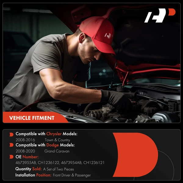 2 Pcs Front Driver & Passenger Hood Hinge for Dodge Grand Caravan 2008-2020