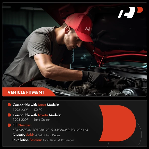 2 Pcs Front Driver & Passenger Hood Hinge for Lexus LX470 Toyota Land Cruiser 98-07