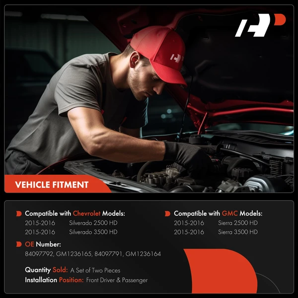 2 Pcs Front Driver & Passenger Hood Hinge for Chevrolet Silverado 2500 HD 15-16