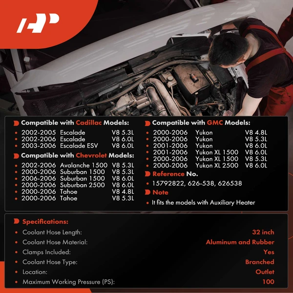 HVAC Heater Hose with Clamp for Chevrolet Tahoe Suburban Avalanche 1500 GMC Yukon