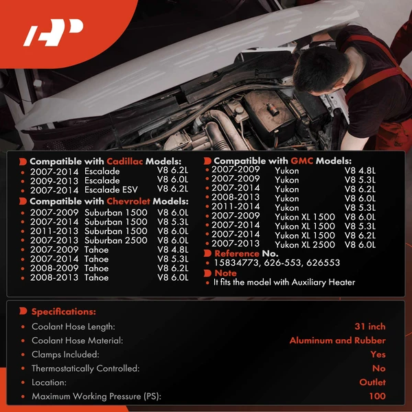 Outlet HVAC Heater Hose Assembly for Chevrolet Tahoe 2007-2014 GMC Yukon Cadillac
