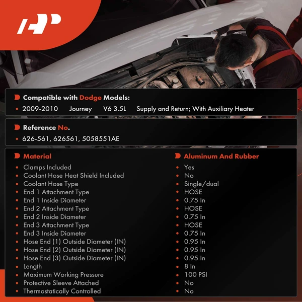 HVAC Heater Hose Assembly with Auxiliary Heater for Dodge Journey 2009-2010 3.5L