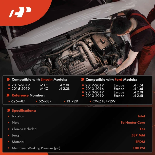 Inlet HVAC Heater Hose Assembly for Ford Escape 2013-2019 Lincoln MKC 2015-2019