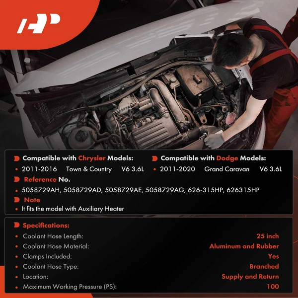 2 Pcs HVAC Heater Hose Assembly for Dodge Grand Caravan Chrysler Town & Country