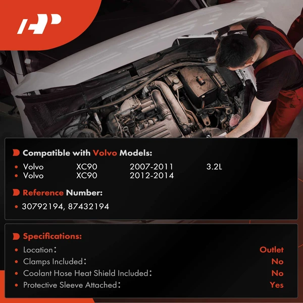 Outlet HVAC Heater Hose with Protective Sleeve for Volvo XC90 2007-2014 L6 3.2L