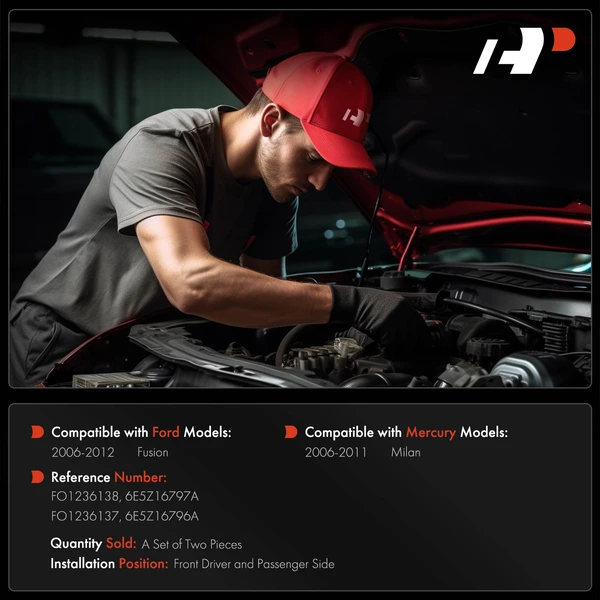 2 Pcs Driver & Passenger Hood Hinge for Ford Fusion 2006-2012 Mercury Milan