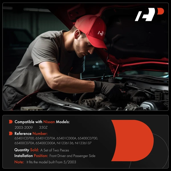 2 Pcs Driver & Passenger Hood Hinge for Nissan 350Z 2003-2009 V6 3.5L