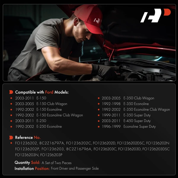 2 Pcs Driver & Passenger Hood Hinge for Ford E-150 E-250 Econoline E-350 Super Duty