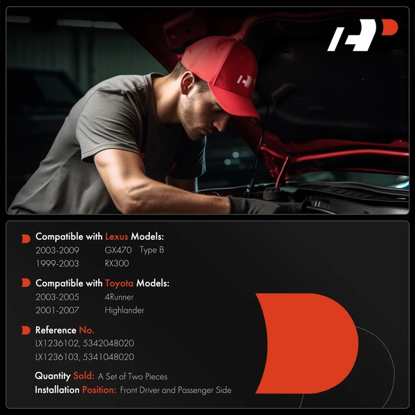 2 Pcs Driver & Passenger Hood Hinge for Lexus GX470 2003-2009 RX300 Toyota 4Runner