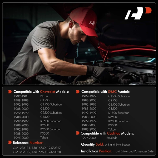2 Pcs Driver & Passenger Hood Hinge for Chevrolet Tahoe 1995-2000 Blazer C1500 C2500