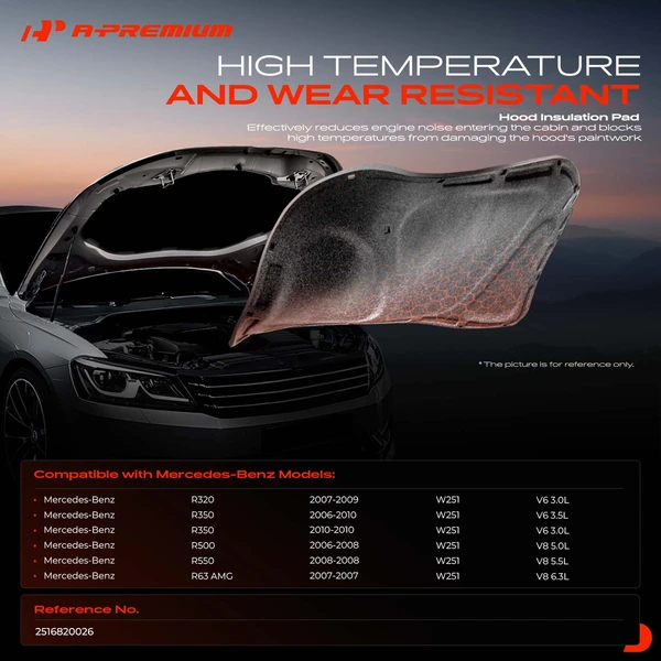 Engine Hood Insulation Panel Assembly for Mercedes-Benz W251 R320 R350 2006-2010