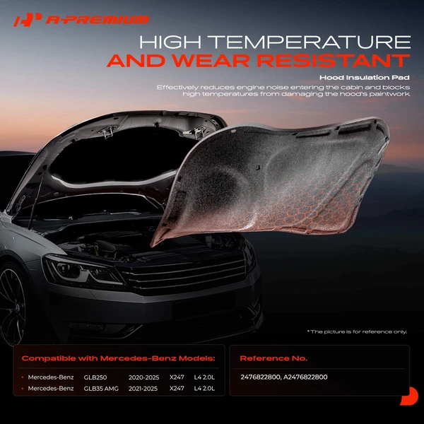 Engine Hood Insulation Damping Panel for Mercedes-Benz X247 GLB250 20-25 L4 2.0L