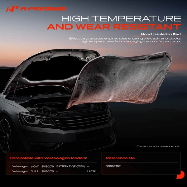 Engine Hood Insulation Pad Bonnet Panel for Volkswagen e-Golf Golf R 2015-2019