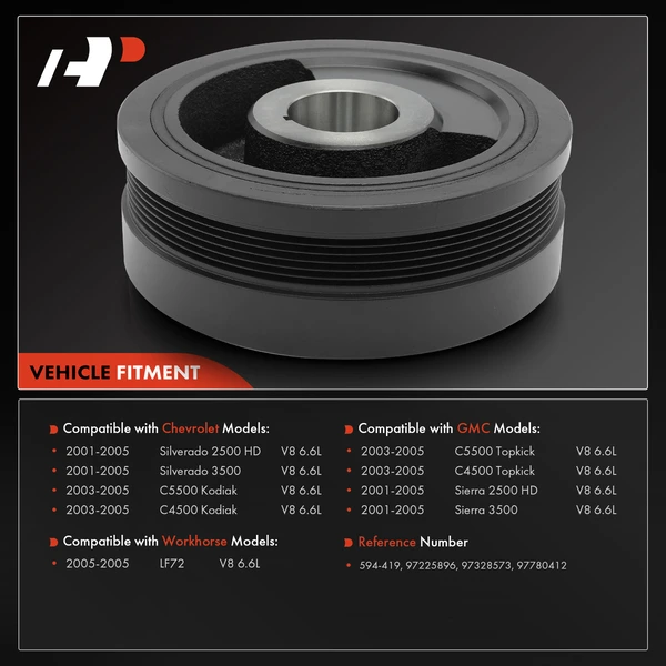 Engine Harmonic Balancer for Chevy Silverado 2500 HD GMC Sierra 2500 HD 2001-2005
