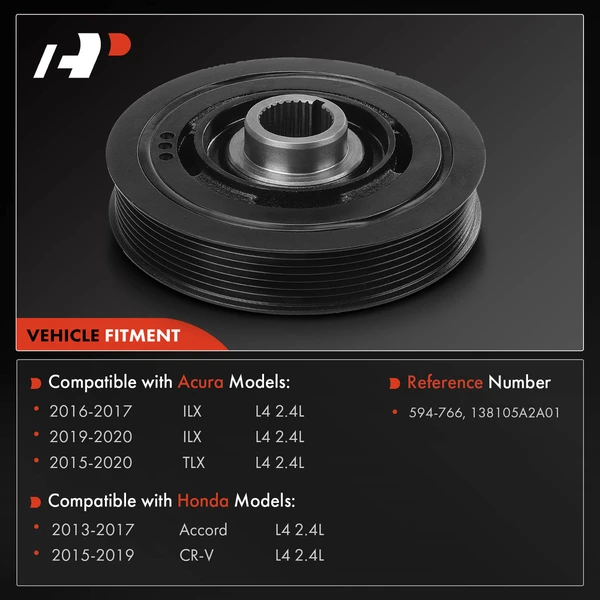 Engine Harmonic Balancer for Honda Accord 2013-2017 CR-V Acura ILX TLX L4 2.4L