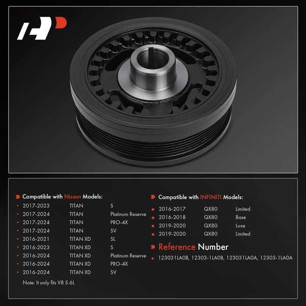 Crankshaft Pulley for INFINITI QX80 Nissan TITAN XD Armada NV2500 NV3500 V8 5.6L