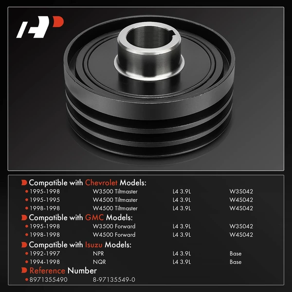 Crankshaft Pulley for Chevy W3500 Tiltmaster GMC W4500 Forward Isuzu NPR L4 3.9L