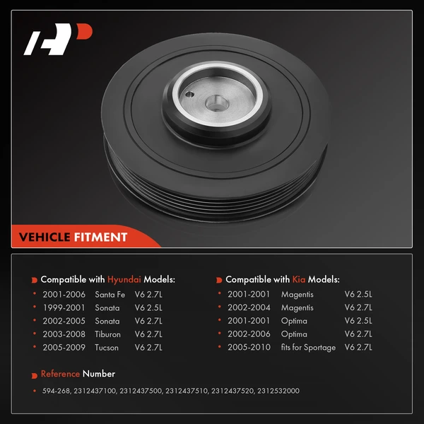 Engine Harmonic Balancer for Hyundai Santa Fe Sonata Tiburon Kia Magentis