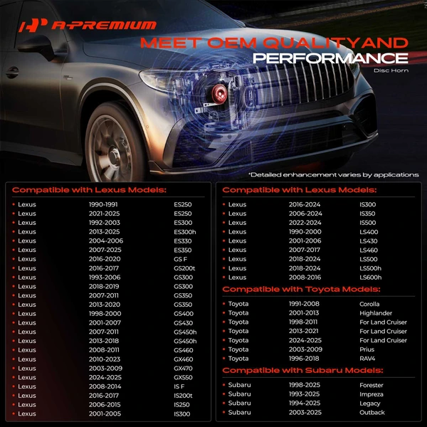 Disc Horn for Toyota RAV4 Corolla Prius Subaru Forester Impreza Lexus ES250 IS F