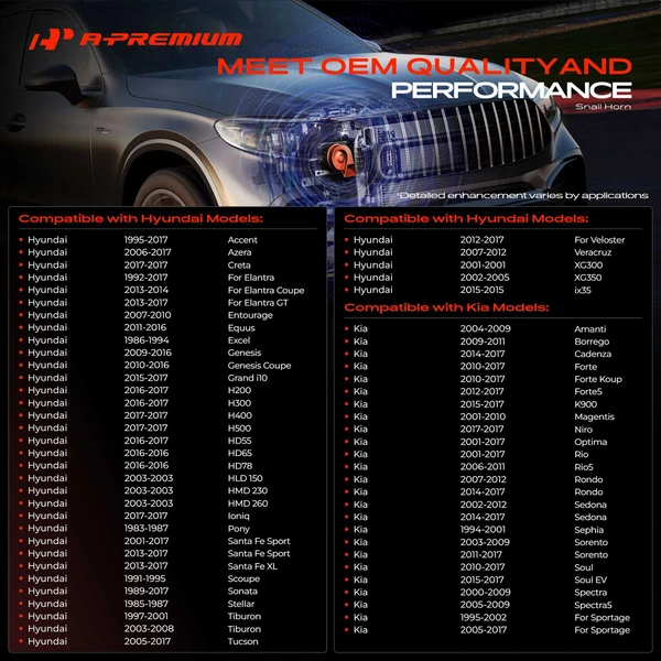 1 Set Car Snail Horn with 2 Connectors for Hyundai Elantra Sonata Kia Soul Optima