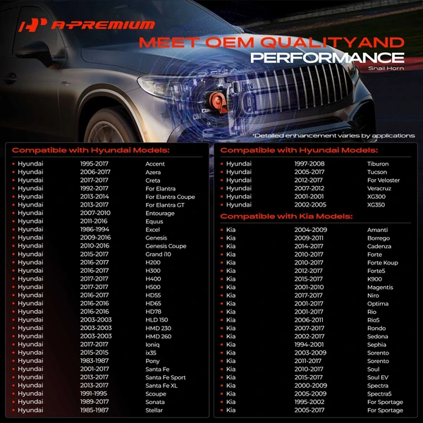 Snail Horn for Hyundai Elantra 1992-2017 Sonata Kia Soul Optima Sorento Forte