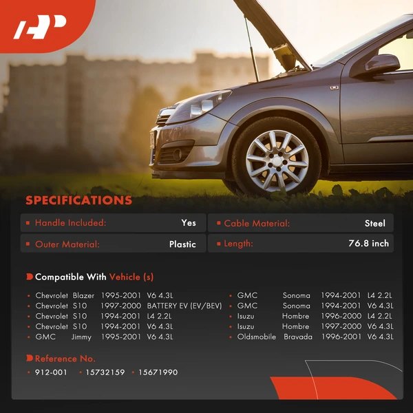 Hood Release Cable with Handle for Chevy Blazer S10 GMC Jimmy Sonoma Isuzu Olds