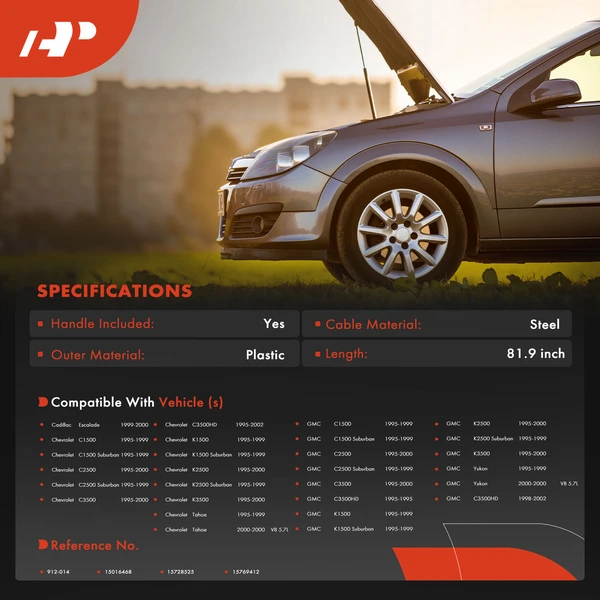 Hood Release Cable with Handle for Chevy GMC C1500 C2500 C3500 K1500 Cadillac