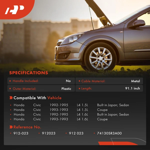 Hood Release Cable without Handle for Honda Civic 1992-1995 L4 1.5L