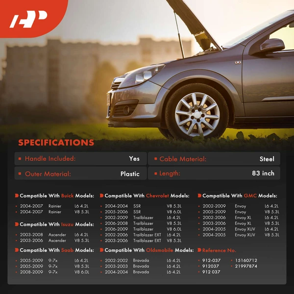 Hood Release Cable with Handle for Chevrolet SSR GMC Envoy Oldsmobile Isuzu Saab