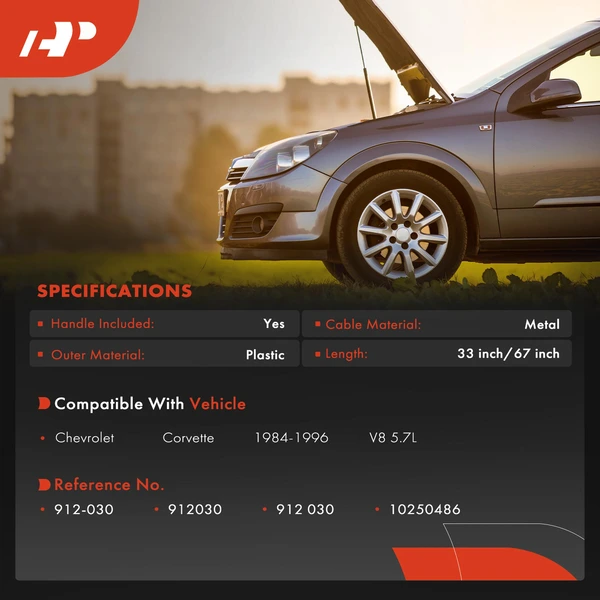 Hood Release Cable without Handle for Chevrolet Corvette 1984-1996 V8 5.7L