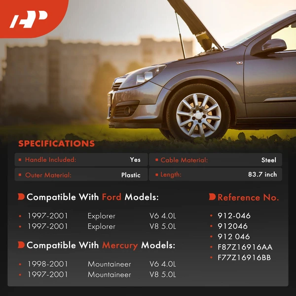 Hood Release Cable with Handle for Ford Explorer 97-01 Mercury 97-01 4.0L 5.0L