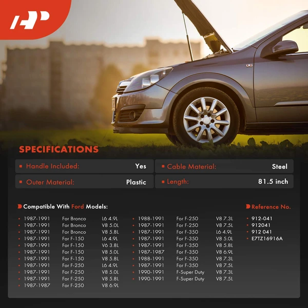 Hood Release Cable with Handle for Ford Bronco 87-91 F-150 F-250 F-Super Duty